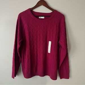 Women's Cable Knit Sweater - Deep Pink